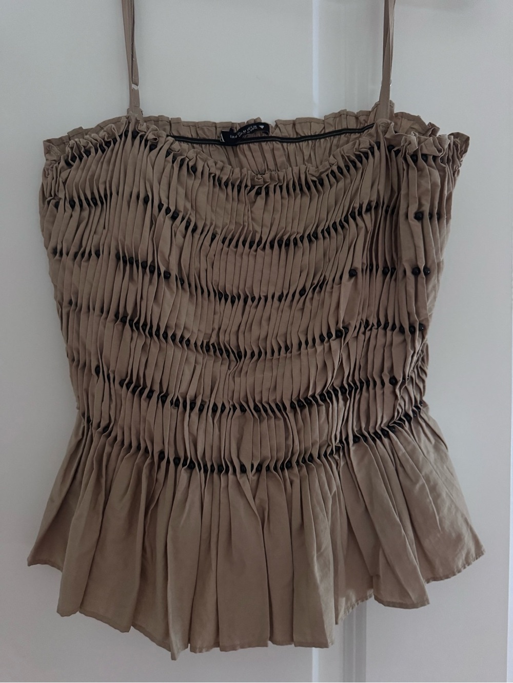 Zara Taupe Smocked Peplum Tank Top